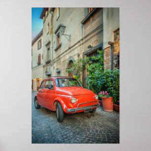 Poster Fiat 500, rouge, voiture italienne classique en It