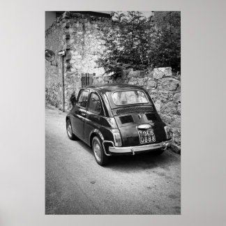 Poster FIAT 500 voiture en noir et blanc