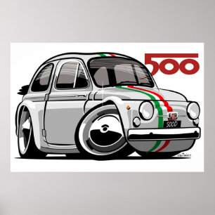 Poster Fiat 500D caricature blanche