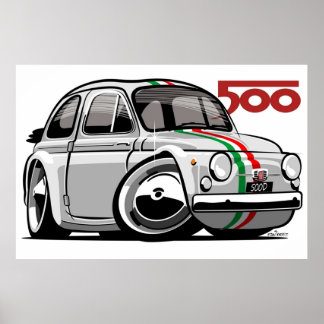 Poster Fiat 500D caricature blanche