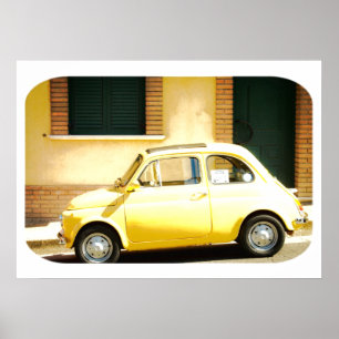 Poster Fiat jaune 500, Cinquecento, en Italie
