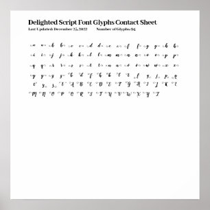 Poster Fiche de contact des glyphes de police de script r