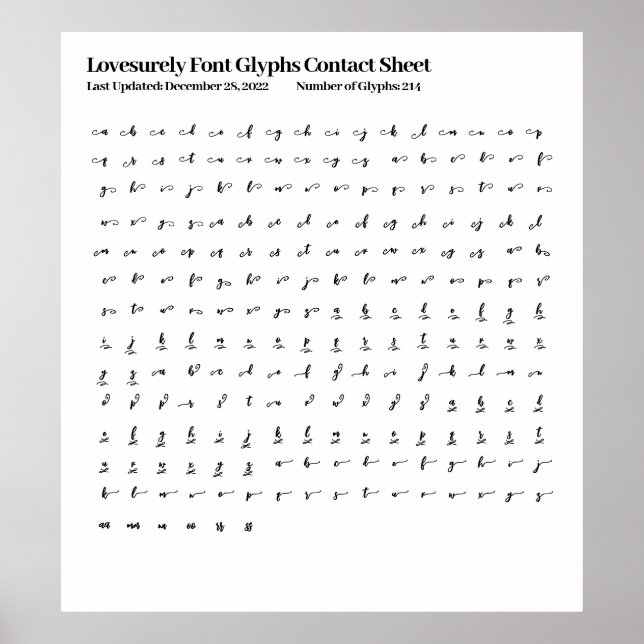 Poster Fiche de contact Font Glyphes (Devant)