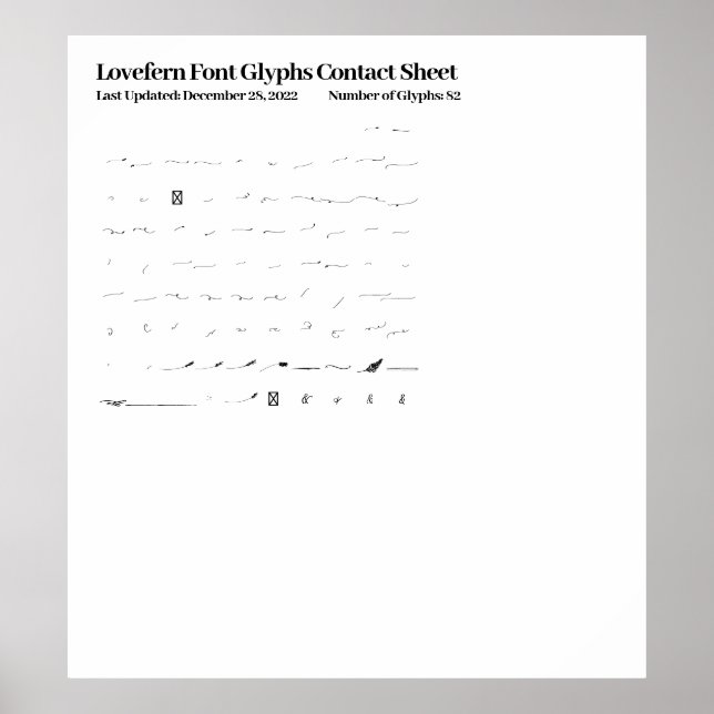 Poster Fiche de contact Lovefern Font Glyphes (Devant)