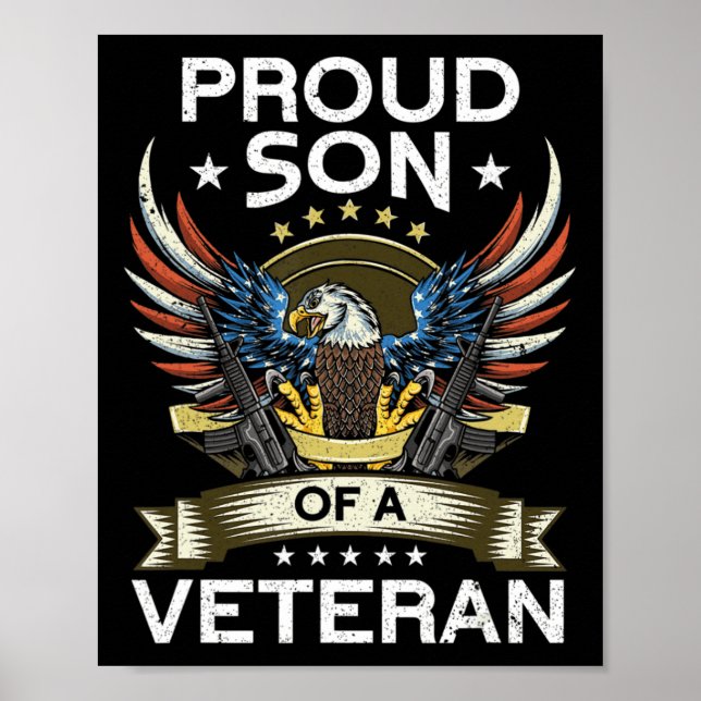 Poster Fier Fils D'Un Vétéran Américain Drapeau Fier Ve A (Devant)