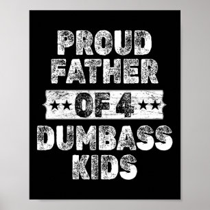 Poster Fier Père De 4 Enfants Bêtes Drôle Pères Vintages