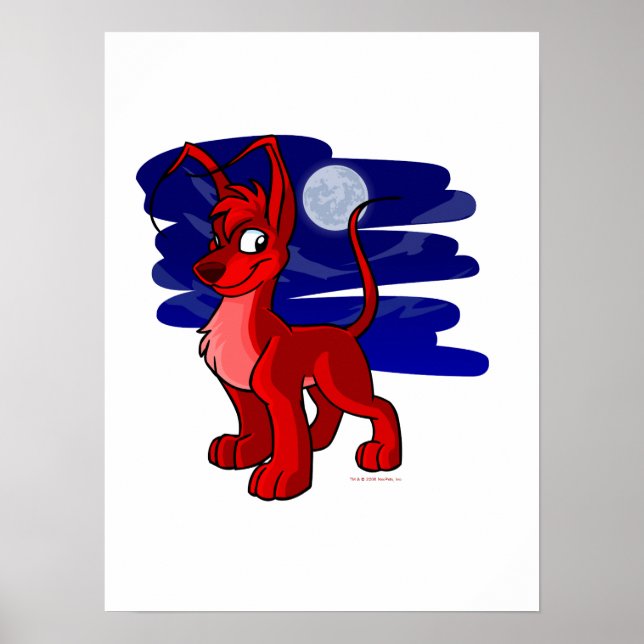 Poster Fier rouge Gelert par lune (Devant)