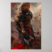 Fierce Femelle Viking Guerrière tenant Viking Ax P