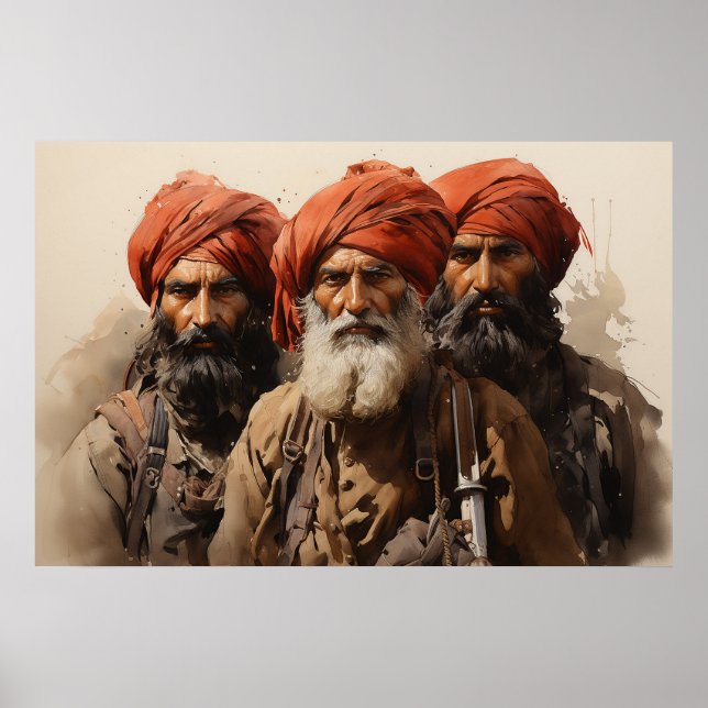 Poster Fière Punjabi Sikh guerriers de l'aquarelle (Devant)