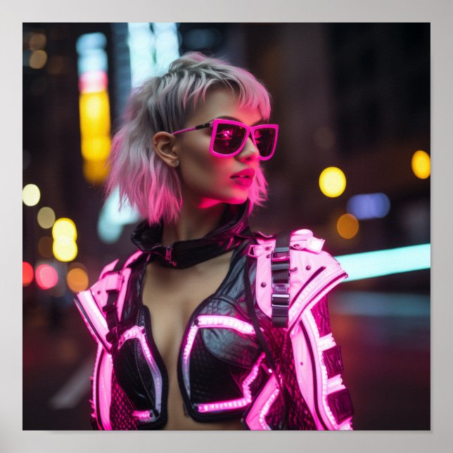 Poster Fierté fluorescente Pink Cyberpunk tenue 1 - Vibra (Devant)