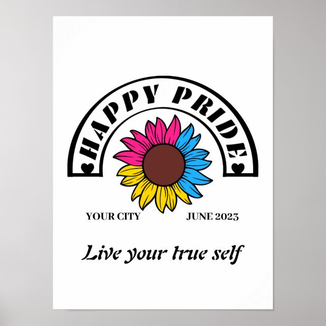 Poster Fierté joyeuse LGBTQ : Tournesol aux couleurs pans (Devant)
