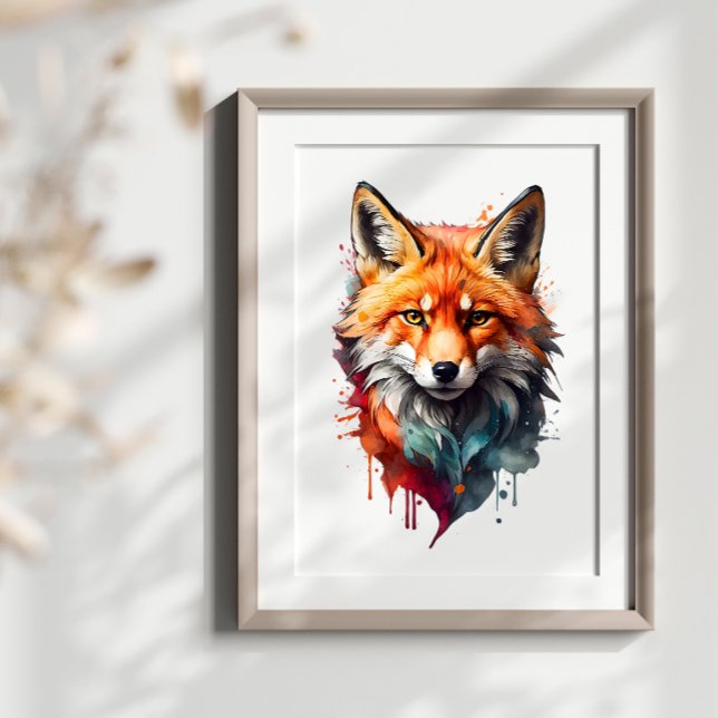 Poster Fiery Fox Beauté Aquarelle Animal Mur Art (Créateur téléchargé)