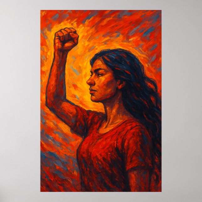 Poster Fiery, She Rises | Feminist Raised Fist Woman (Devant)
