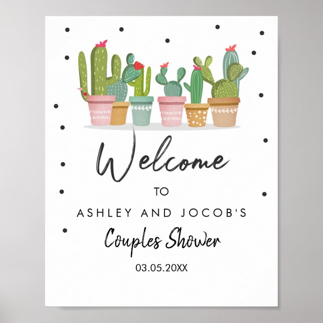 Poster Fiesta Couples shower Cactus Bridal Welcome Sign (Devant)