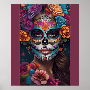 Poster Fiesta des couleurs : Femme dans le maquillage crâ