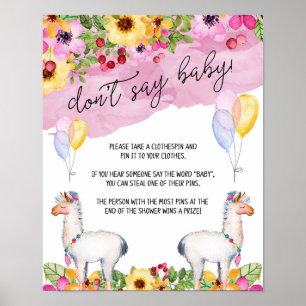 Poster Fiesta Llama ne pas dire Baby shower jeu
