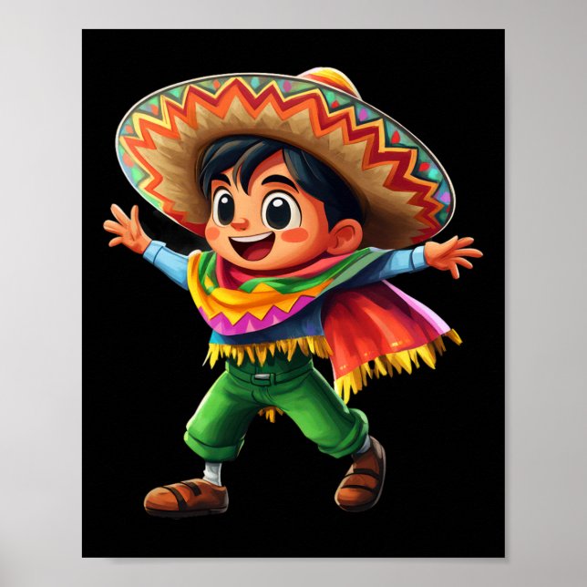 Poster Fiesta Poncho Cinco De Mayo Enfants Mexicains Cele (Devant)