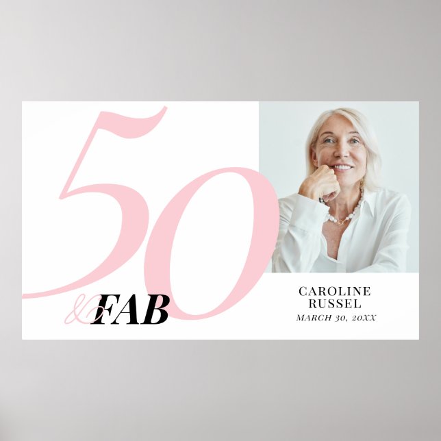 Poster Fifty and Fabulous Pink Bold Birthday Party (Devant)