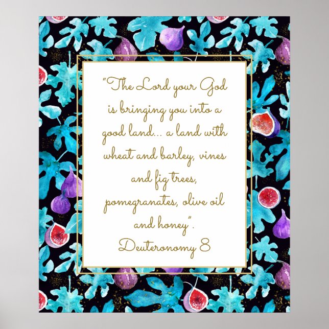 Poster Figes Terre Promise Deutéronome 8 Bible Verse (Devant)