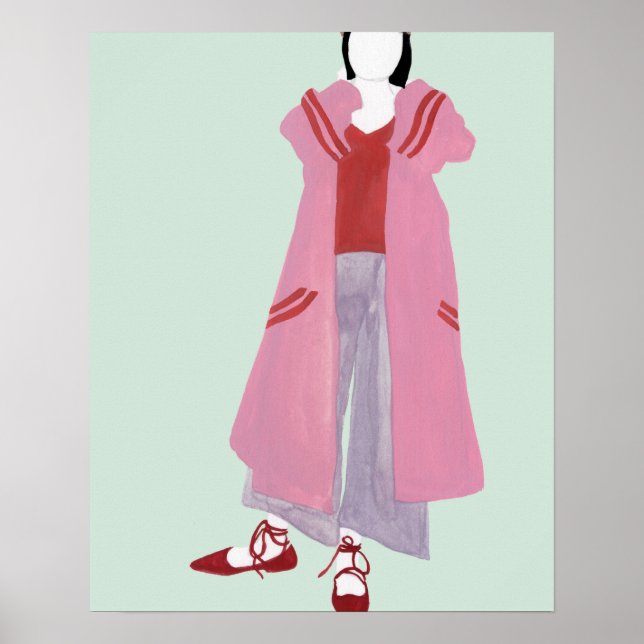 Poster Figure de mode debout - Veste surdimensionnée (Devant)