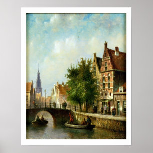 Poster Figures on a Canal, Amsterdam (oil on panel)