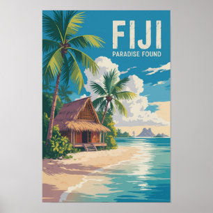 Poster Fiji Hutte de plage Voyage Art Vintage
