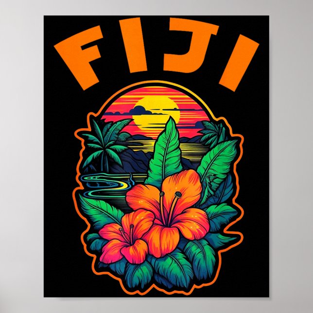 Poster Fiji Islands Pacific Ocean Trocal Flowers Beach Va (Devant)