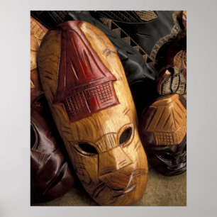 Poster Fiji, Viti Levu Masks at a town market.