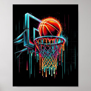 Poster Filet de panier de basketball coloré dégoulinant d