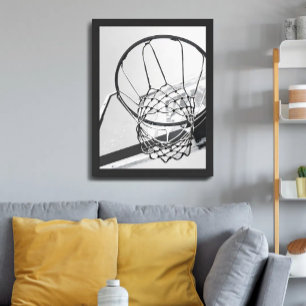 Poster Filet de panier de basketball noir et blanc