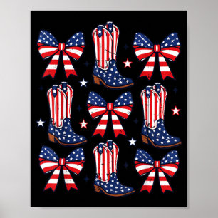 Poster Fille 4 juillet bottes de cowboy noeuds cowgirl am