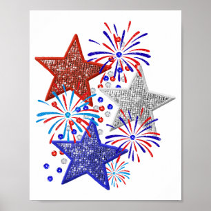 Poster Fille 4 juillet Femmes Rouge Blanc Bleu Étoile Amé