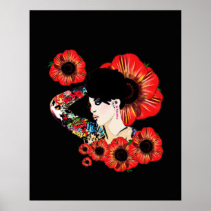 Poster Fille à encre chaude ART BY LeahG Fleur de coqueli
