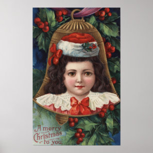 Poster Fille à Santa Hat dans Bell