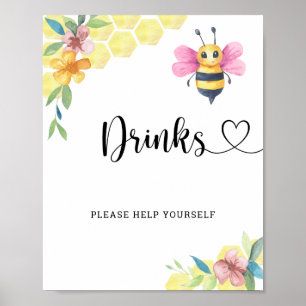 Poster Fille abeille Baby shower - Boissons, servez-vous