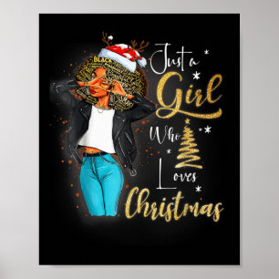 Poster Fille Africaine Américaine Melanin Noël Santa Hat