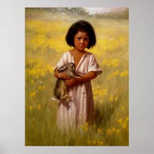 Poster Fille amérindienne avec lapin
