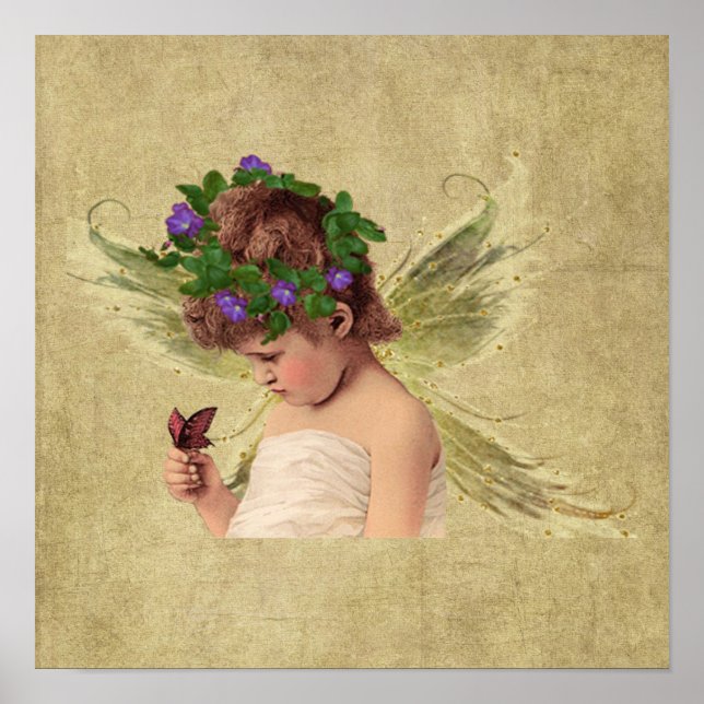 Poster Fille Ange Précieuse avec papillon - Imprimer (Devant)