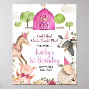 Poster Fille Animaux de ferme Barnyard 1er anniversaire B