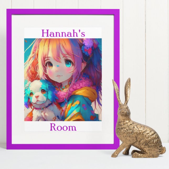 Poster Fille Anime personnalisée avec chiot (Créateur téléchargé)