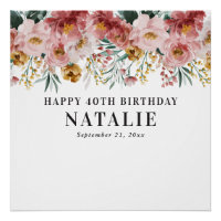 Fille aquarelle florale éditable âge anniversaire
