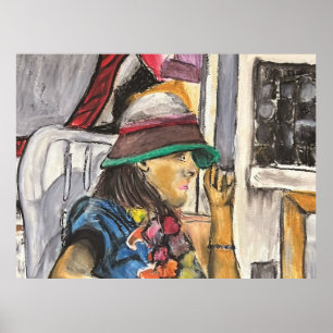 Poster Fille au chapeau vif