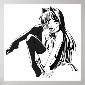 Poster Fille au chat Manga Pin-up "Librement inspiré de"