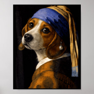 Poster Fille au collier de perles beagle chien drôle mème