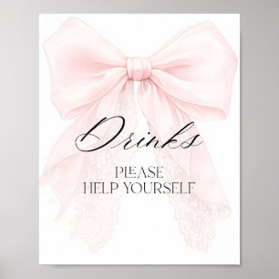 Poster Fille au Nœud Rose Signe de Bar de Boissons pour B