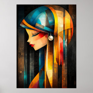 Poster Fille au Perle - Cubiste Minimaliste