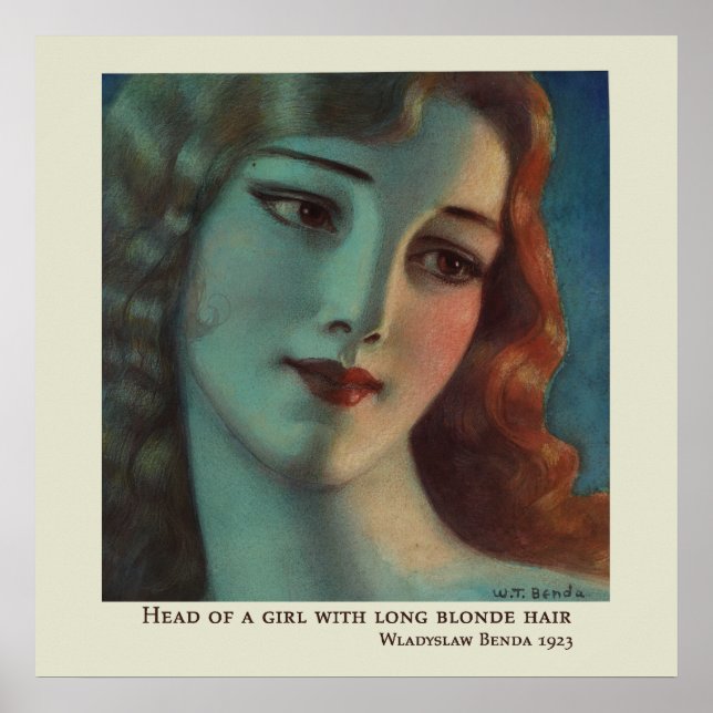 Poster Fille aux cheveux longs blonds par Wladyslaw Benda (Devant)
