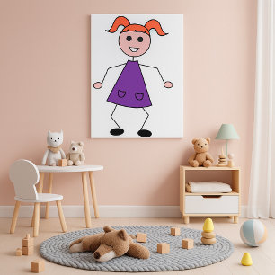 Poster Fille aux cheveux roux en figure bâton dans une ro