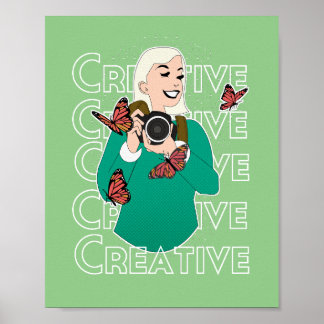 Poster Fille aux papillons