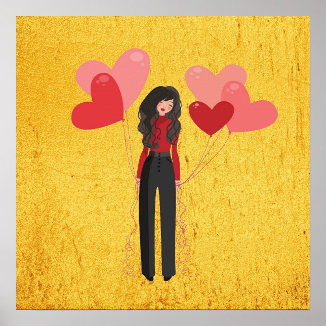 Poster Fille avec ballons géant (Devant)